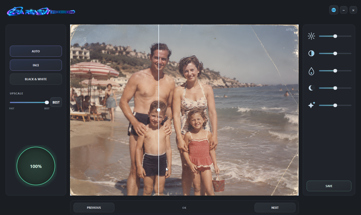 ERA RENEW photo restoration interface