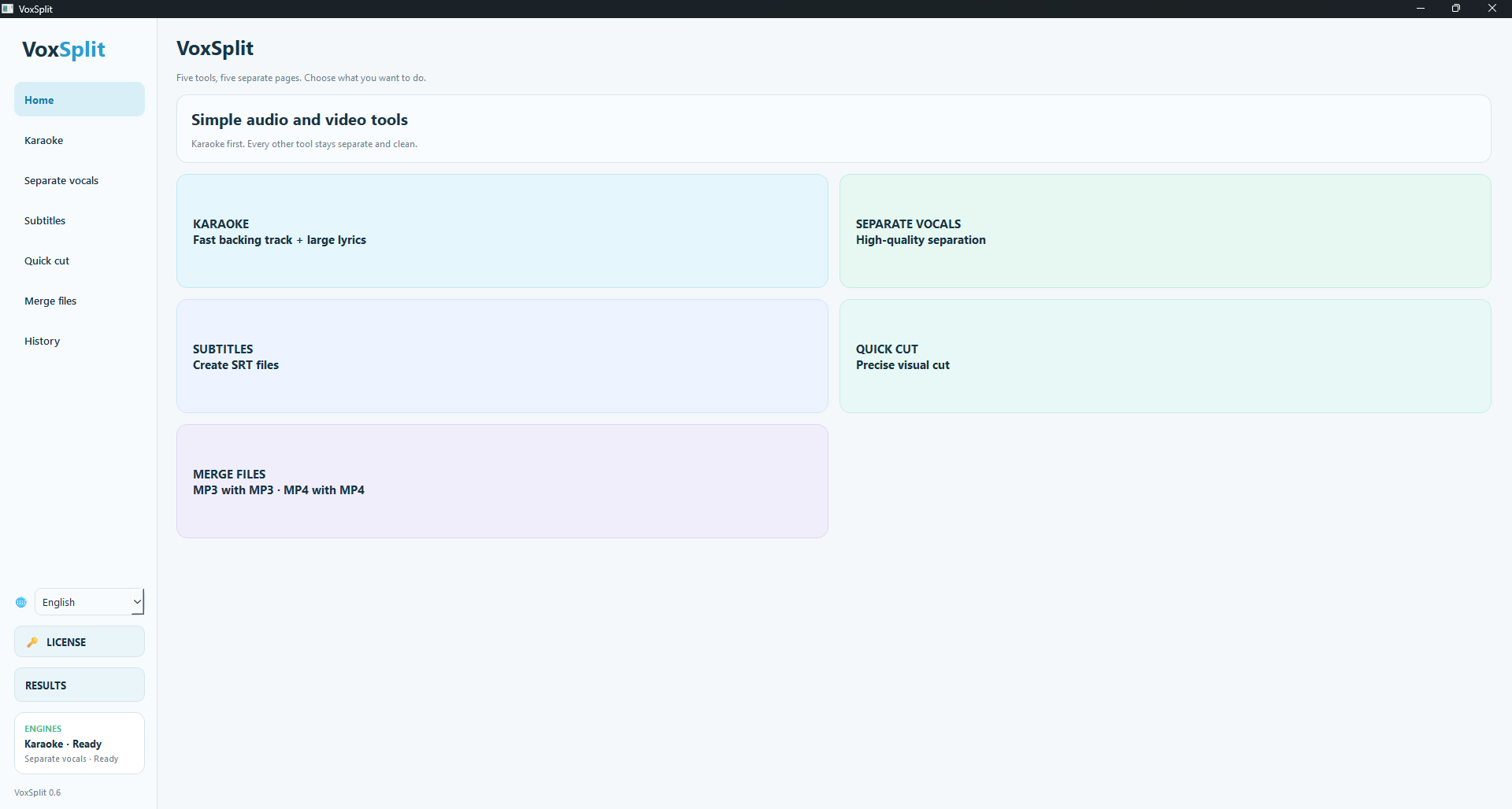 VoxSplit 1.0.0 application home screen